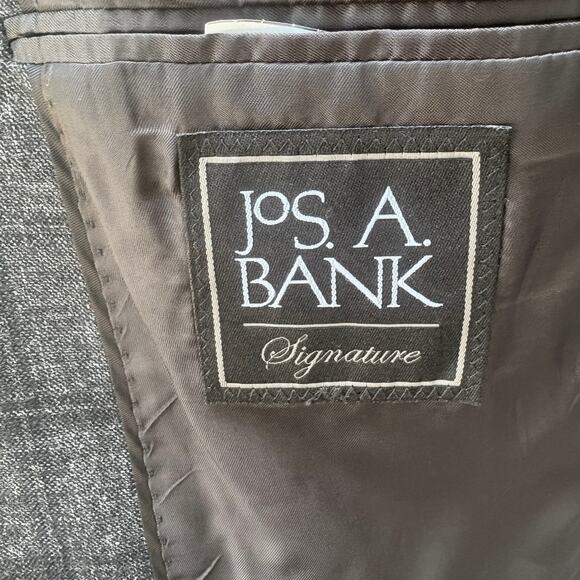 Jos A Bank Sport Coat Sz 42 Long Gray Windowpane Wool Silk Linen Single Breasted - Picture 13 of 15